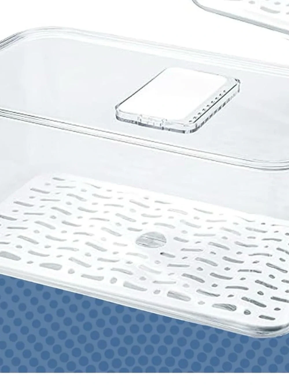 Clear Plastic Kitchen Storage Container with White Drain Tray